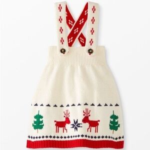 Hanna Andersson Cream and Red Dear Deer Knit Sweater Dress. Size 6-12 months